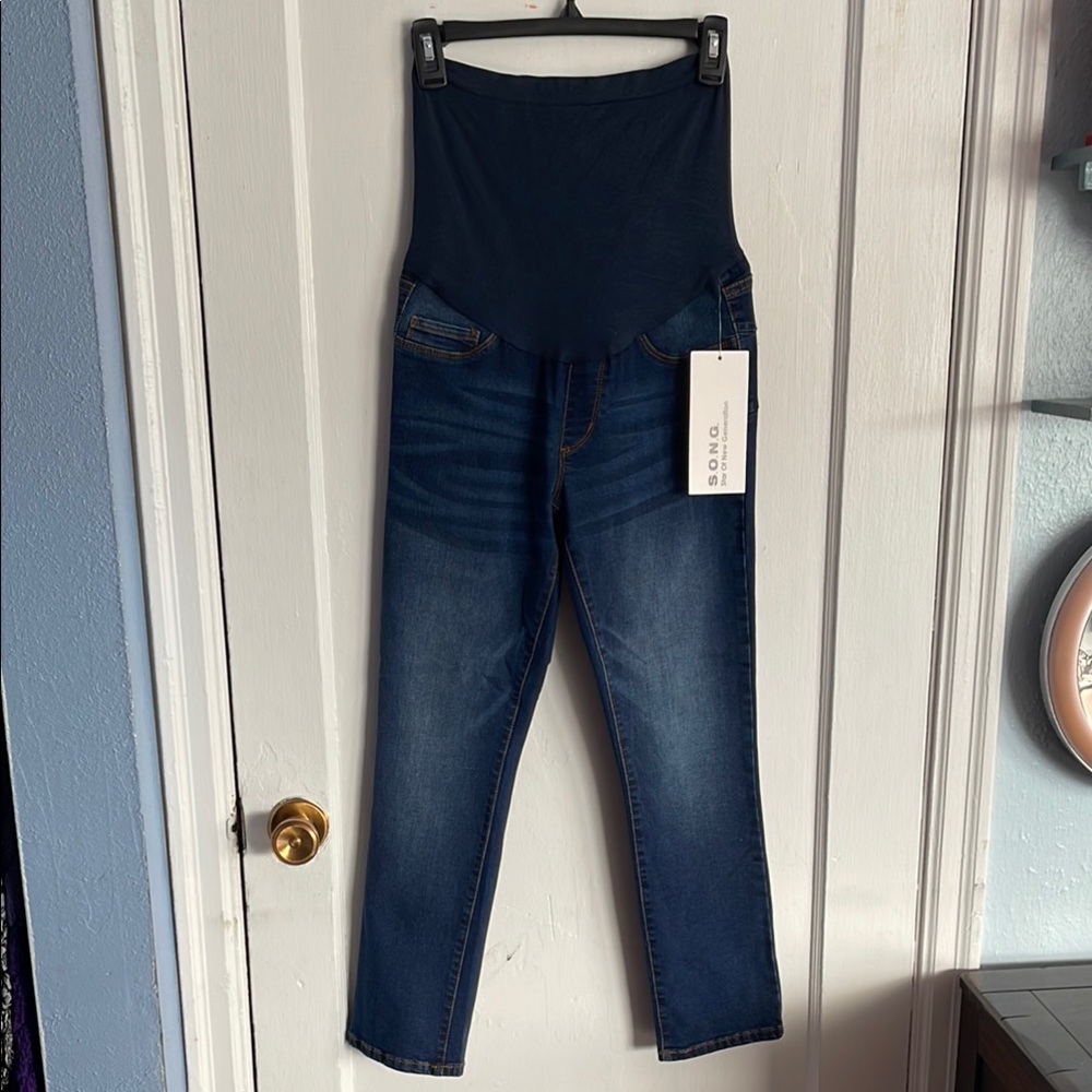 Song Maternity Jeans Small Curvy Slim Ankle Over Belly Panel New NWT  Cropped